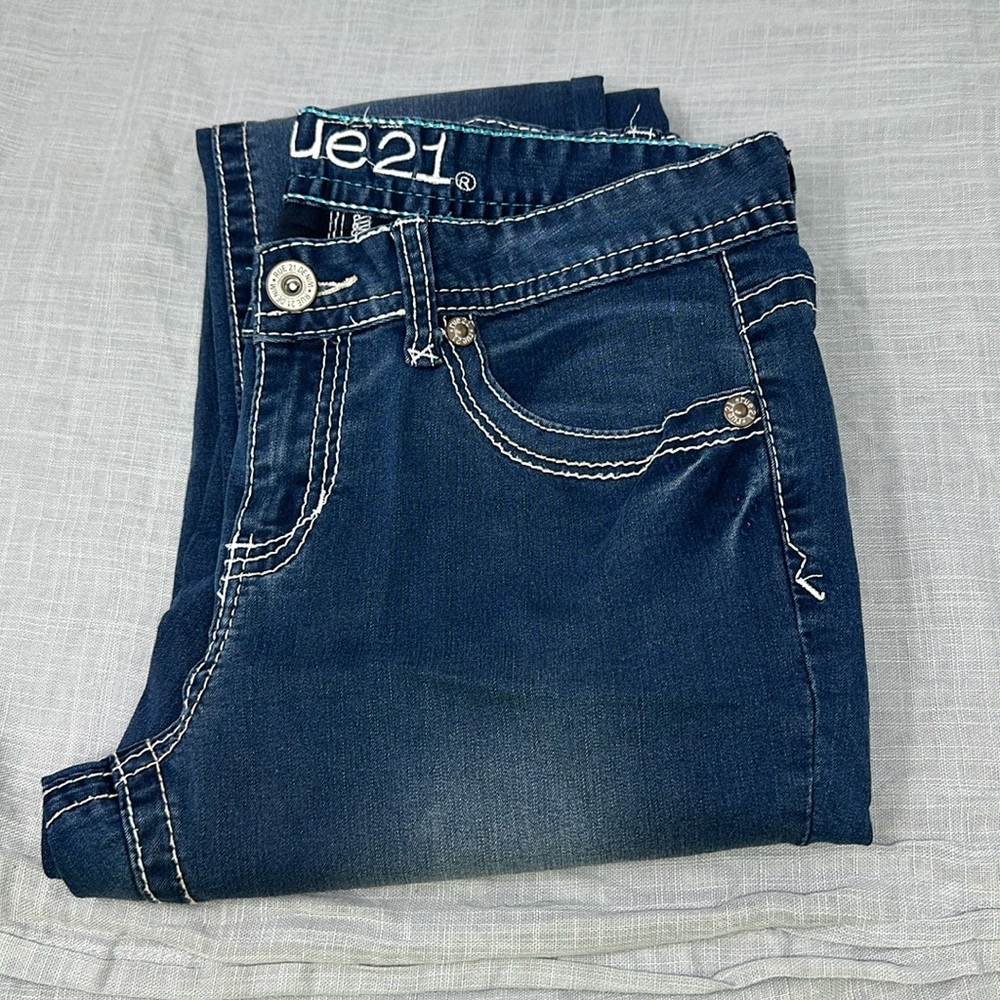 Rue21 juniors/ young women’s 7/8 blue denim short mid-rise skinny
